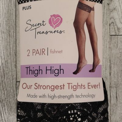 Secret Treasures Tights PLUS Size Fishnet Thigh High Black 2pk Fashion Pantyhose